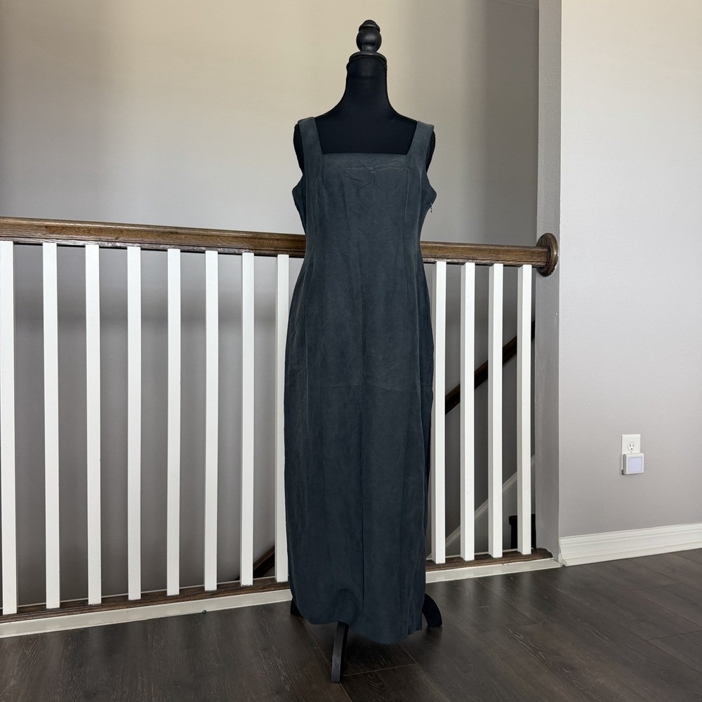 Finity Dress Black Silk Linen Sleeveless Square Neck Maxi Dress Sz 4 Minimalist